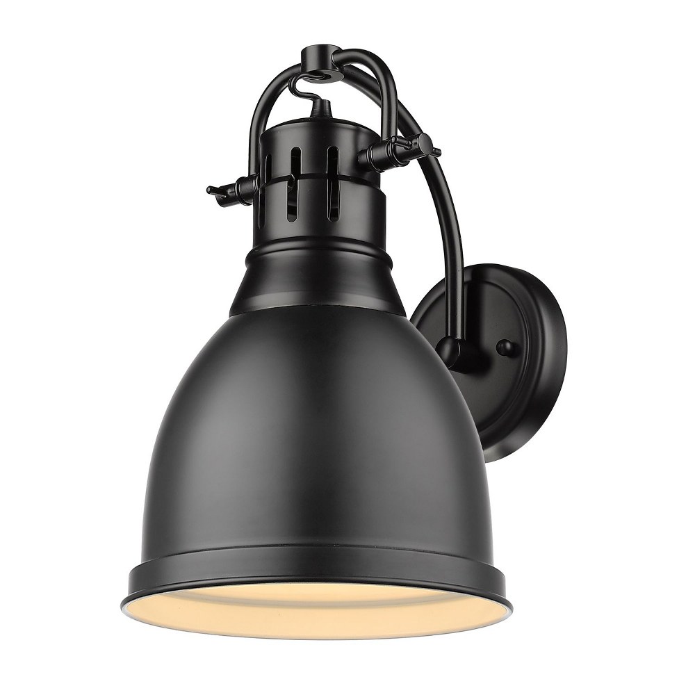 Golden Lighting-3602-1W BLK-BLK-Duncan - 1 Light Wall Sconce in Classic style - 12.88 Inches high by 8.88 Inches wide Matte Black Matte Black Aged Brass Finish